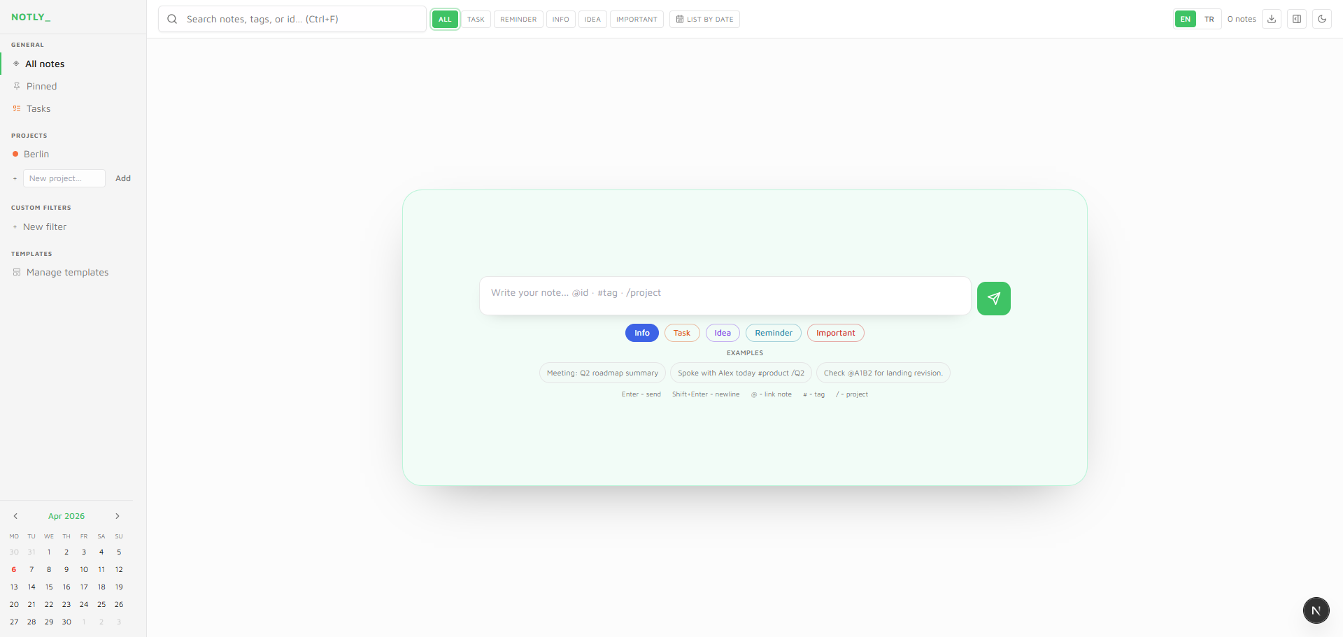 Notly dashboard screenshot
